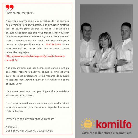Réouverture de notre agence Komilfo à Castelnau-le-Lez - Hérault (34)