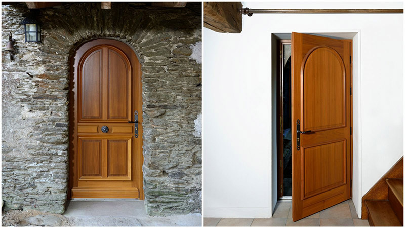 porte d'entrée en bois vues extérieure et intérieure