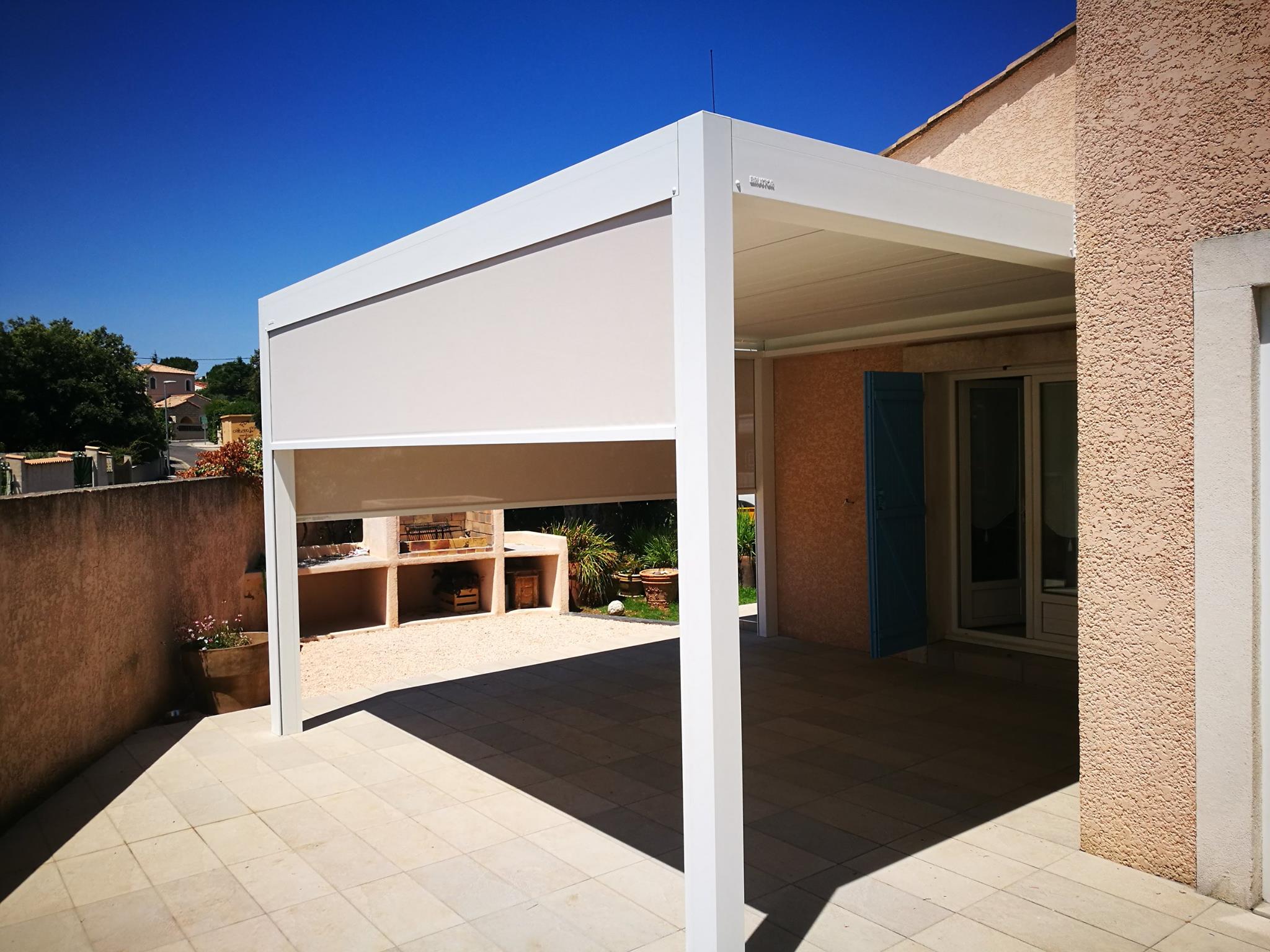 pergola alu bioclimatique blanche store zip screens intégrés montpellier 34