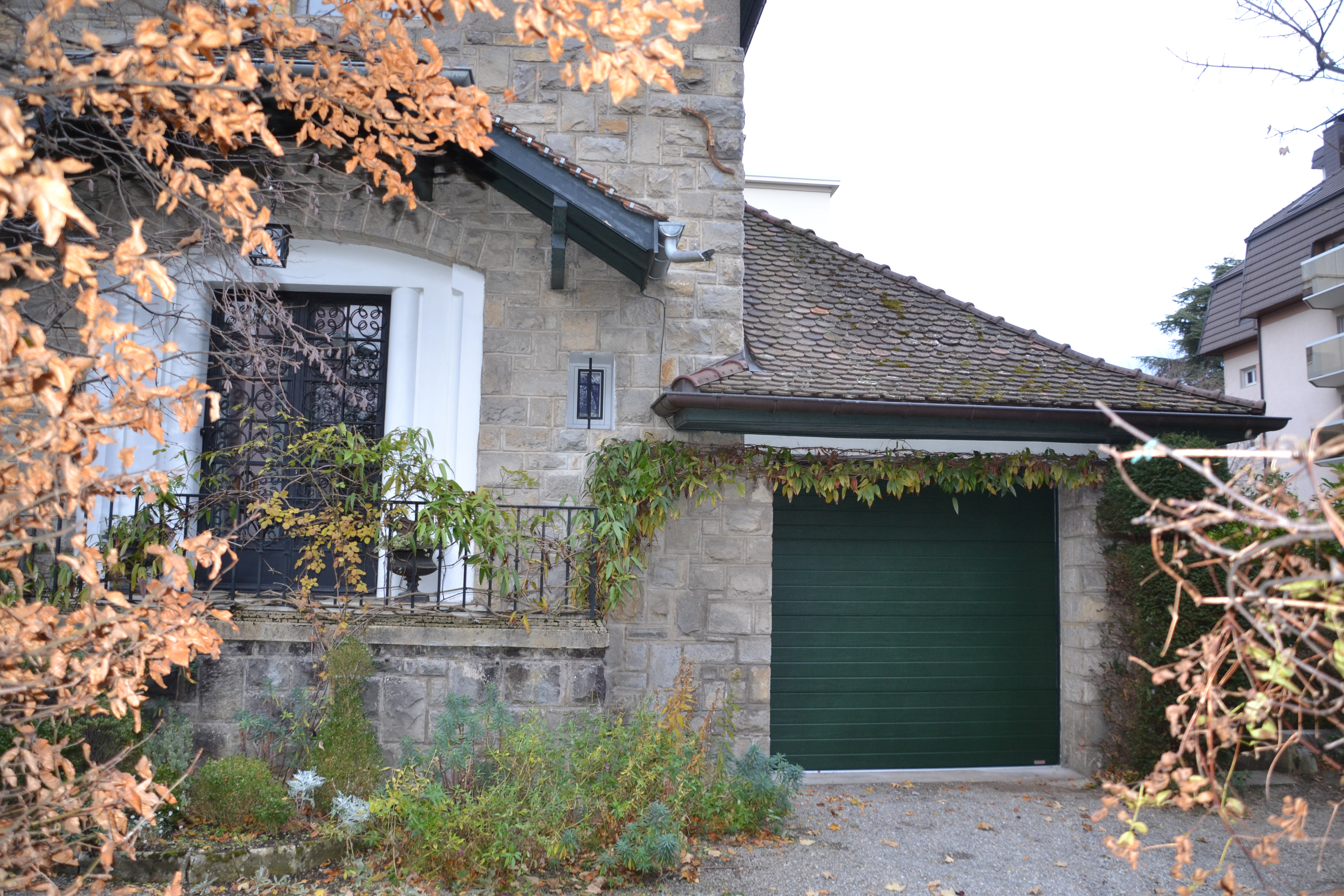 porte de garage sectionnelle traditionnelle électrique verte thonon gypass